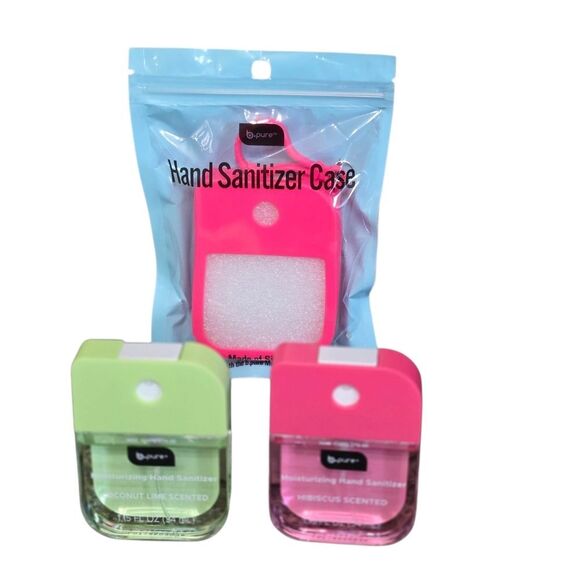 Hand Sanitizer Set - Pink and Green With Silicone Travel Case - Picture 1 of 4
